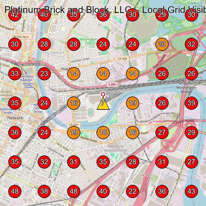 Platinum Brick and Block, LLC GeoGrid visibility map for Masonry Contractor in Newark